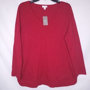 J Jill Tunic Top Womens Large Petite True Red NWT